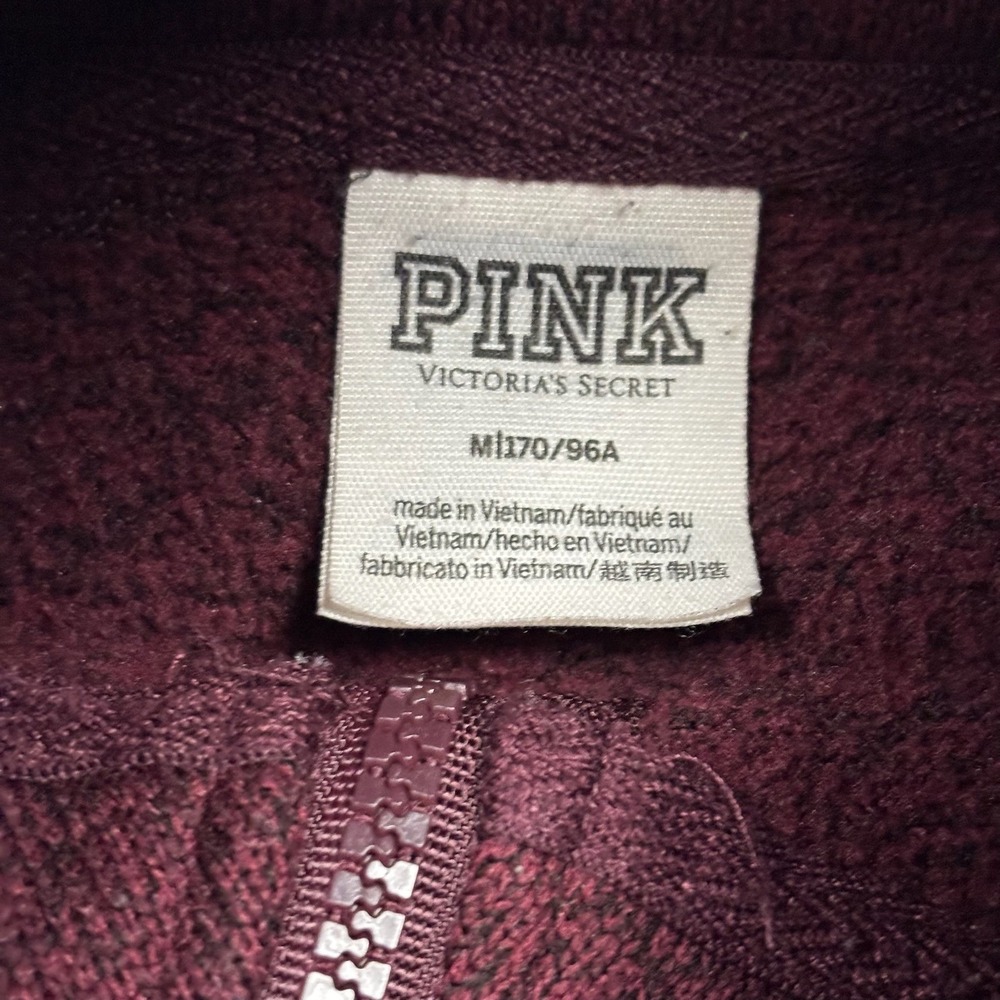 Pink Victoria's Secret Quarter Zip Fleece Pullover Burgundy Maroon Mixed Media M - Picture 4 of 7